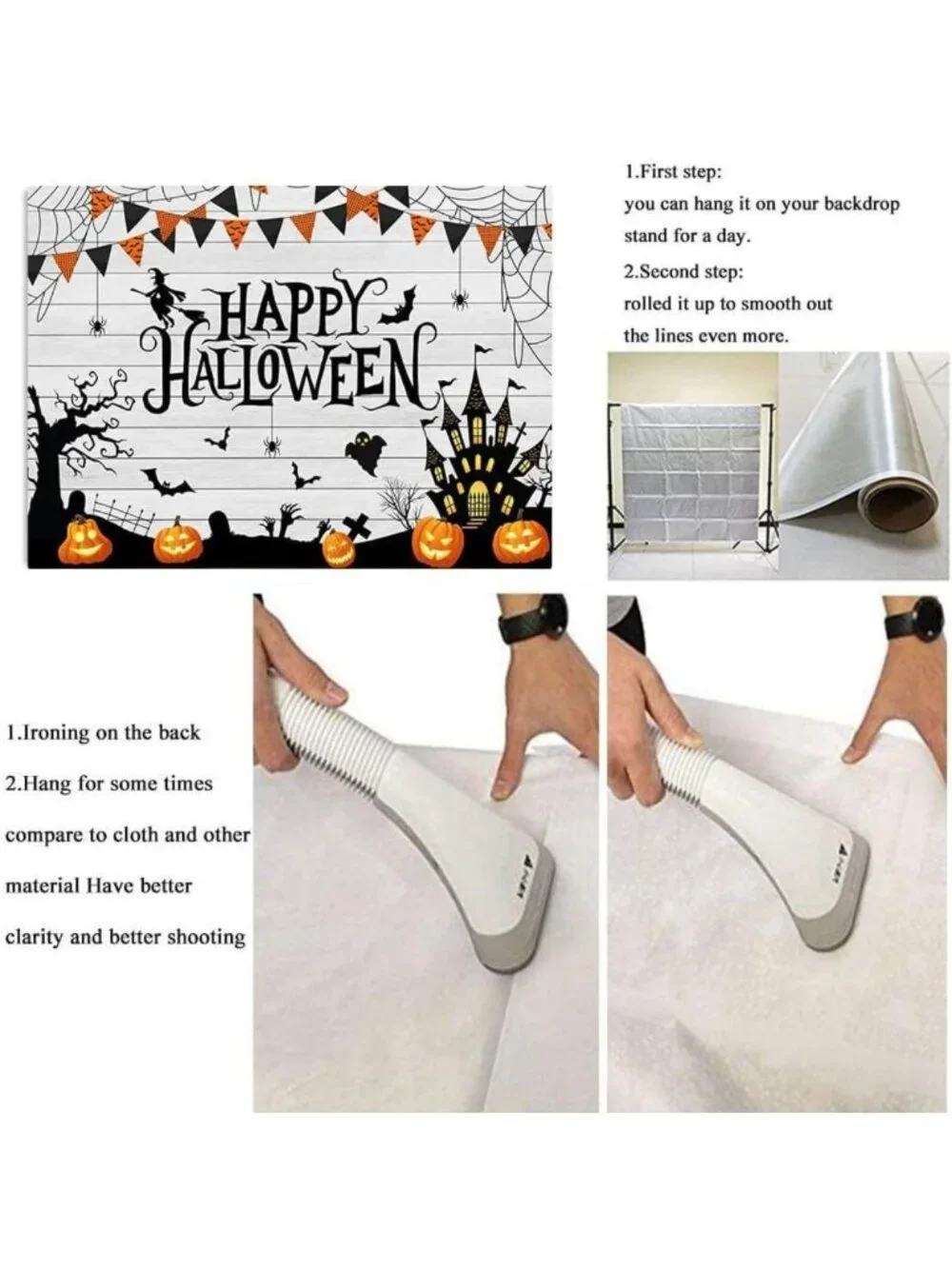 10x8ft Halloween Backdrop - Spooky Pumpkin, Ghost & Castle Decor for Parties